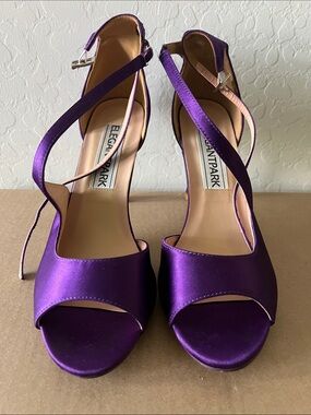 ElegantPark Purple Satin Open-Toe Ankle-Strap Heels